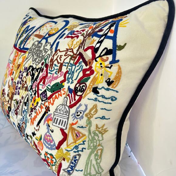 Catstudio AMERICA Embroidered Pillow 18x24 Handmade Colorful USA Decor - Picture 5 of 10